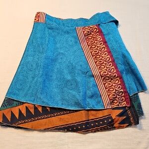 Darn Good Yarn Sari Silk Wrap Skirt Mini XL (14-20) Upcycled Boho Patchwork